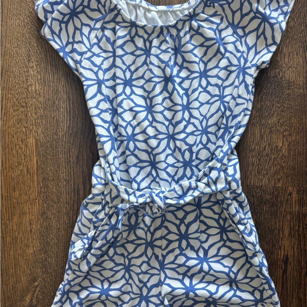 Vineyard Vines Girls Blue and White Patterned Jumpsuit